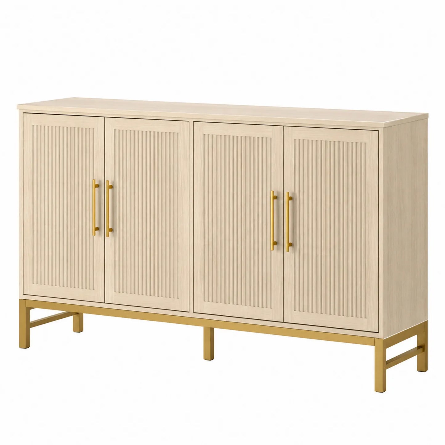 Credenza in legno con quattro ante e base in metallo