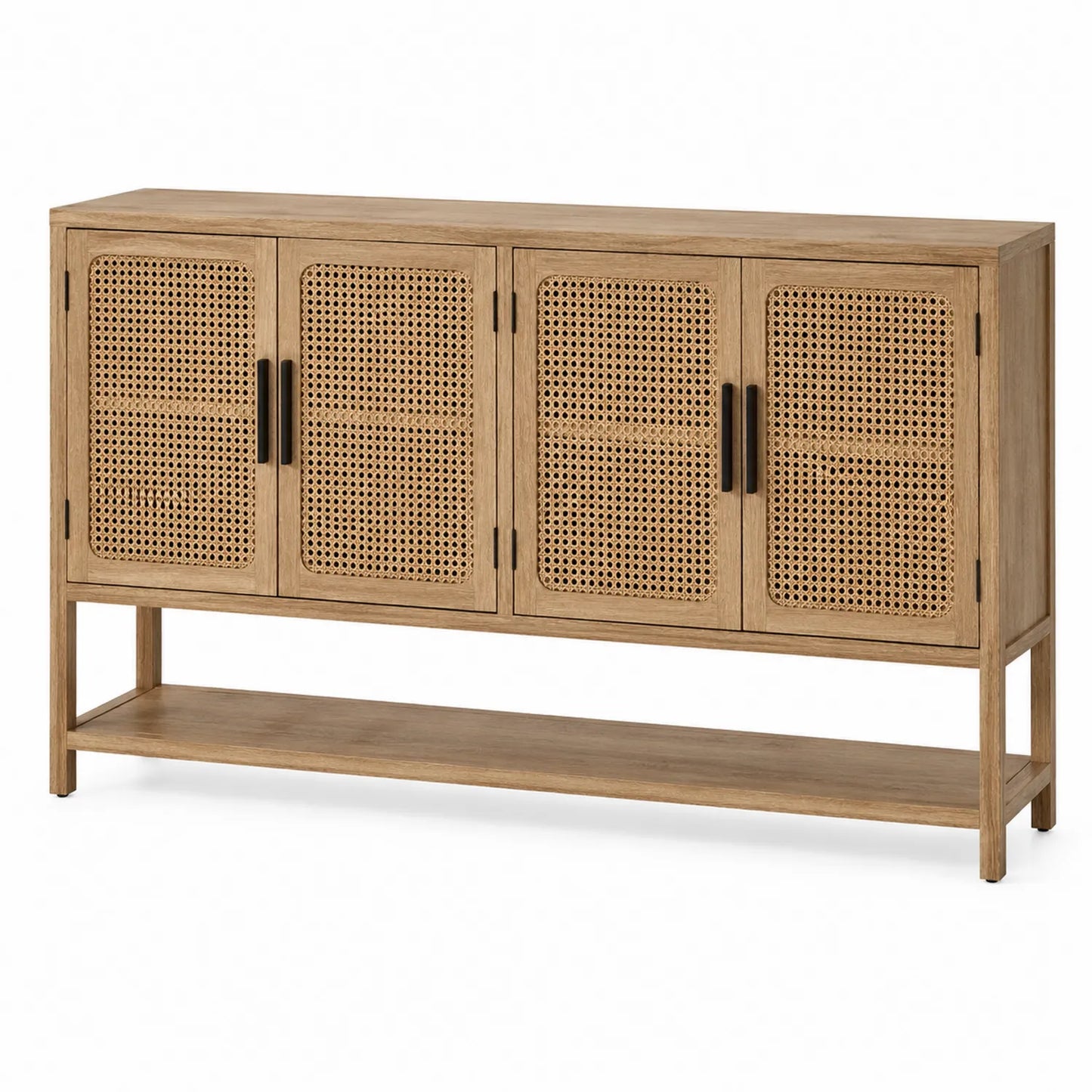 Credenza in legno con ante in rattan a 4 porte