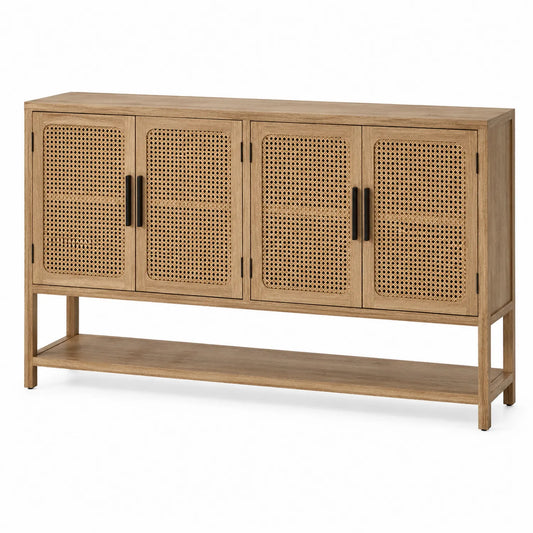 Credenza in legno con ante in rattan a 4 porte