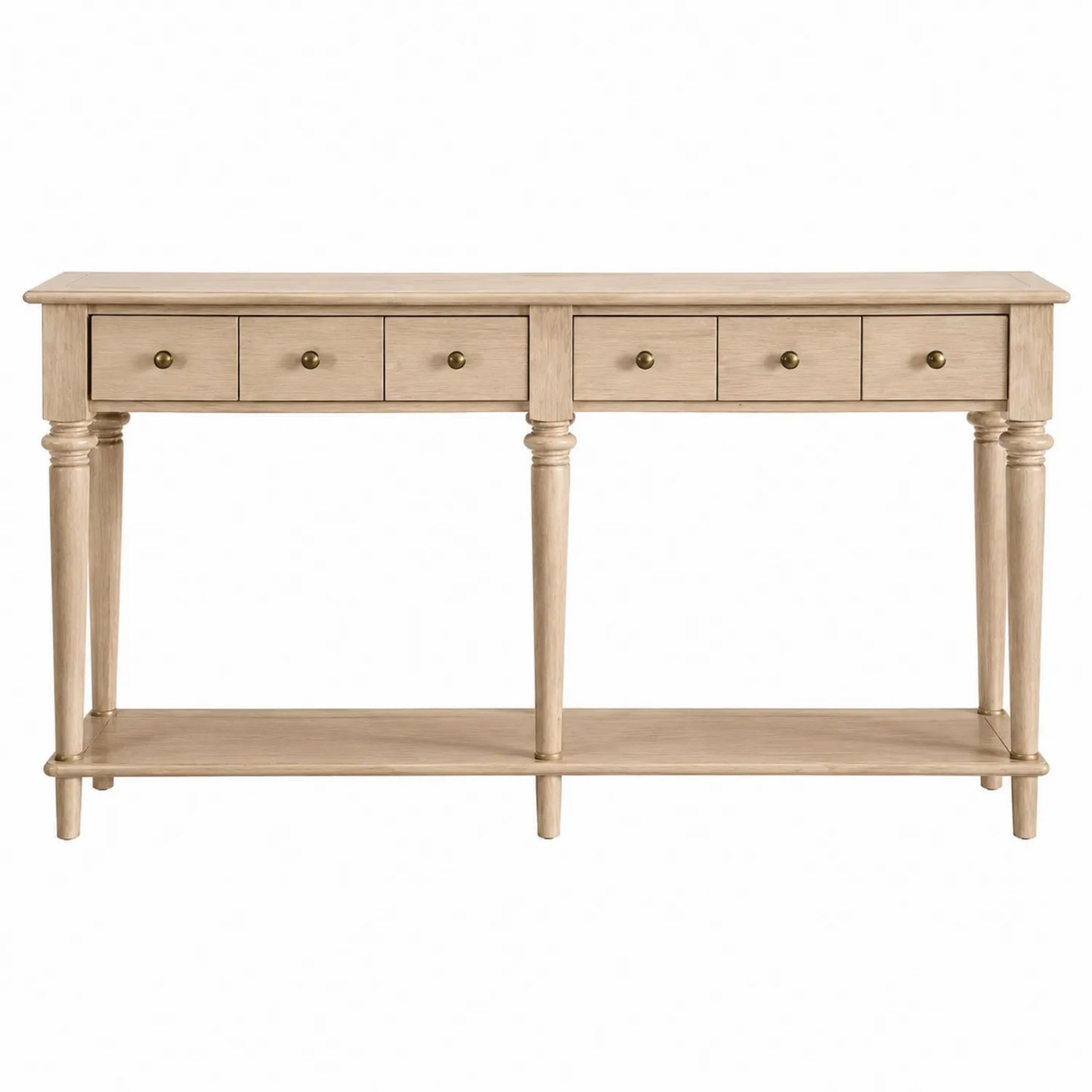 Consolle in Legno di Quercia con Cassetti Beige 150x80x40 cm