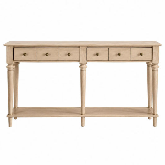 Consolle in Legno di Quercia con Cassetti Beige 150x80x40 cm