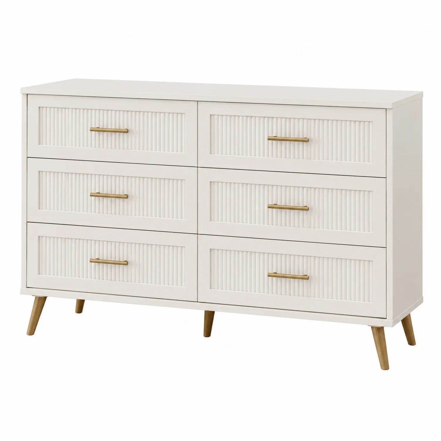 Cassettiera a 6 cassetti in legno MDF bianco con maniglie in metallo