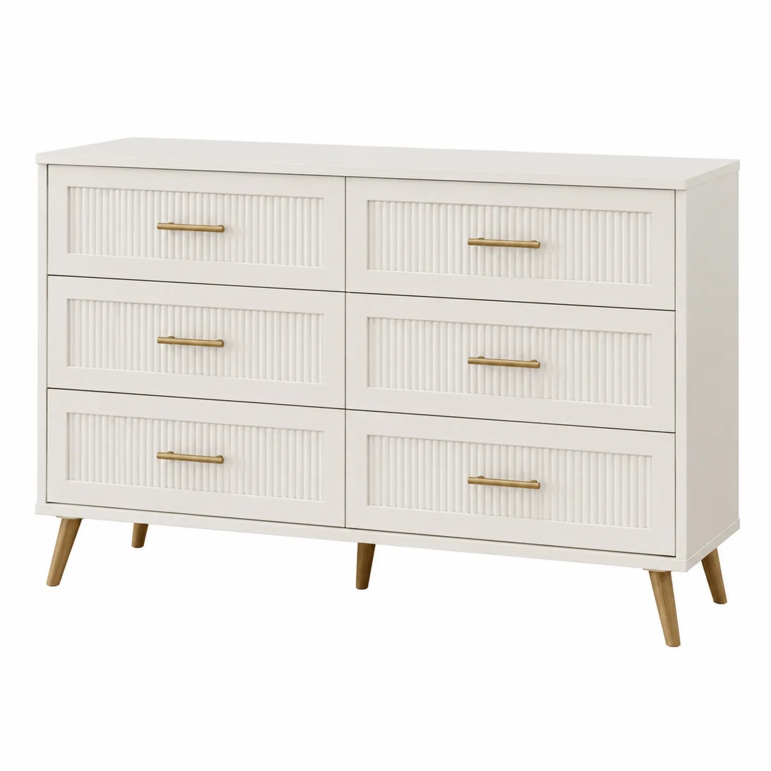 Cassettiera a 6 cassetti in legno MDF bianco con maniglie in metallo