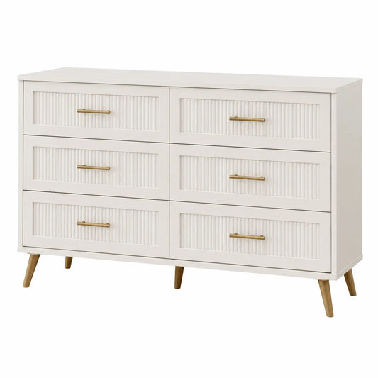 Cassettiera a 6 cassetti in legno MDF bianco con maniglie in metallo