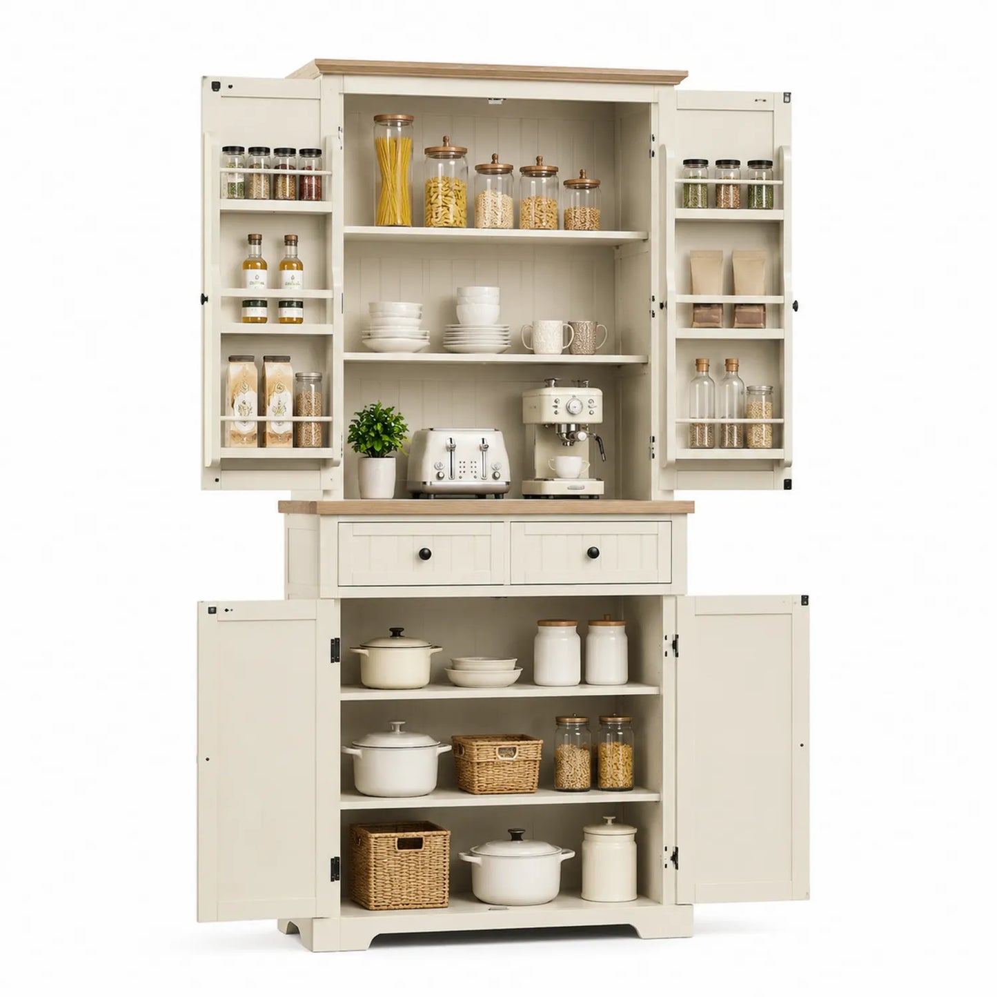 Credenza cucina in legno MDF bianco con ripiani multipli