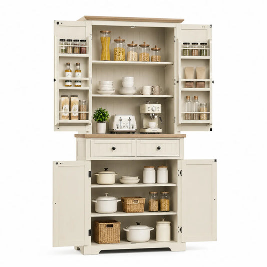 Credenza cucina in legno MDF bianco con ripiani multipli