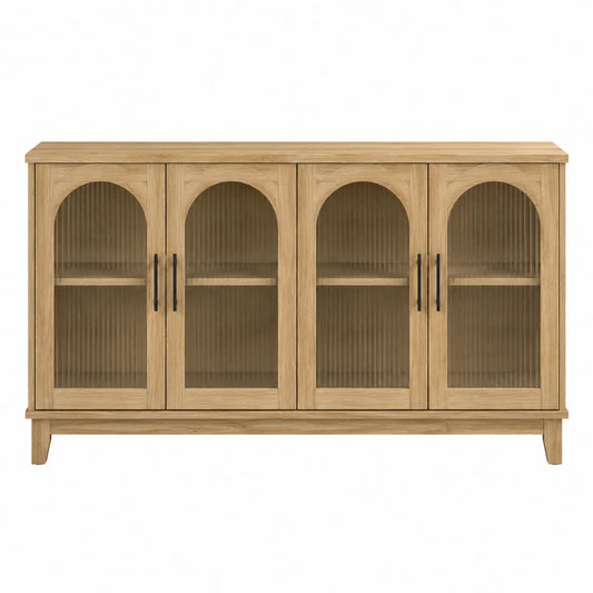 Credenza in Legno di Rovere con Ante in Vetro Texturizzato a 4 Porte