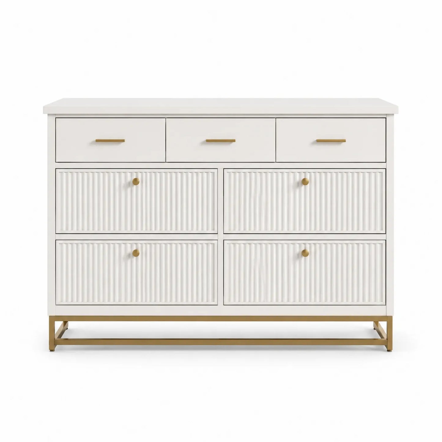 Cassettiera in MDF e Metallo Bianca e Oro 120x45x85 cm