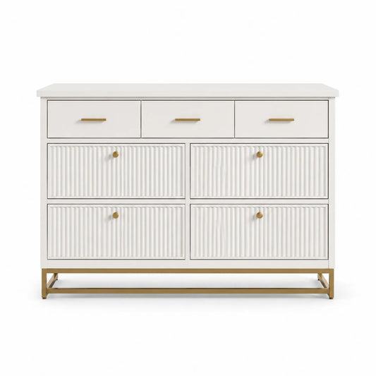 Cassettiera in MDF e Metallo Bianca e Oro 120x45x85 cm